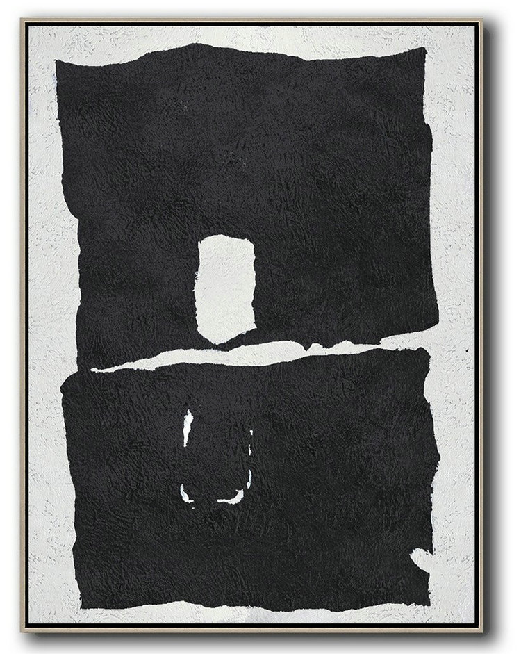 Black And White Minimal Painting On Canvas,Oversized Wall Decor #H3E6